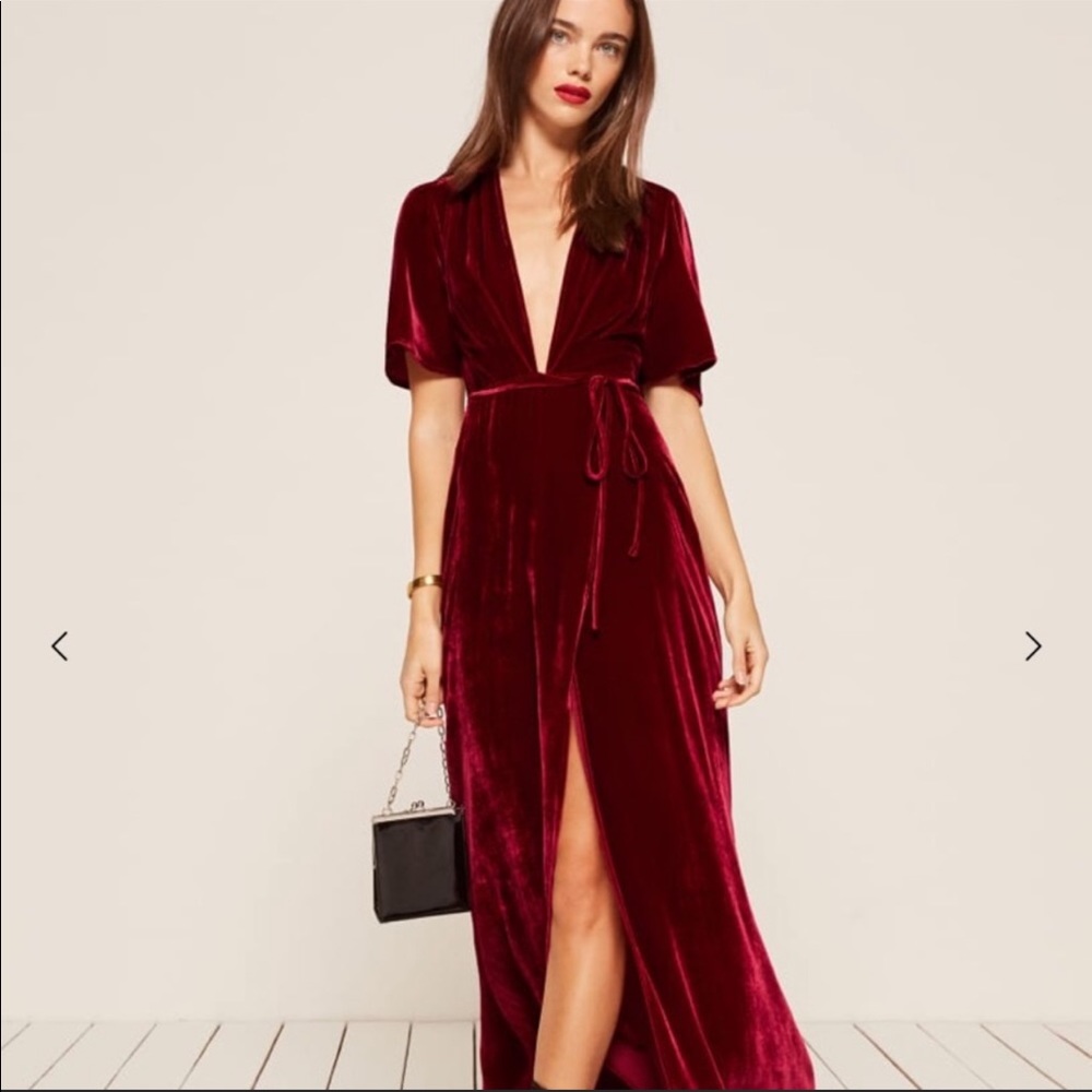 Reformation red velvet wrap dress